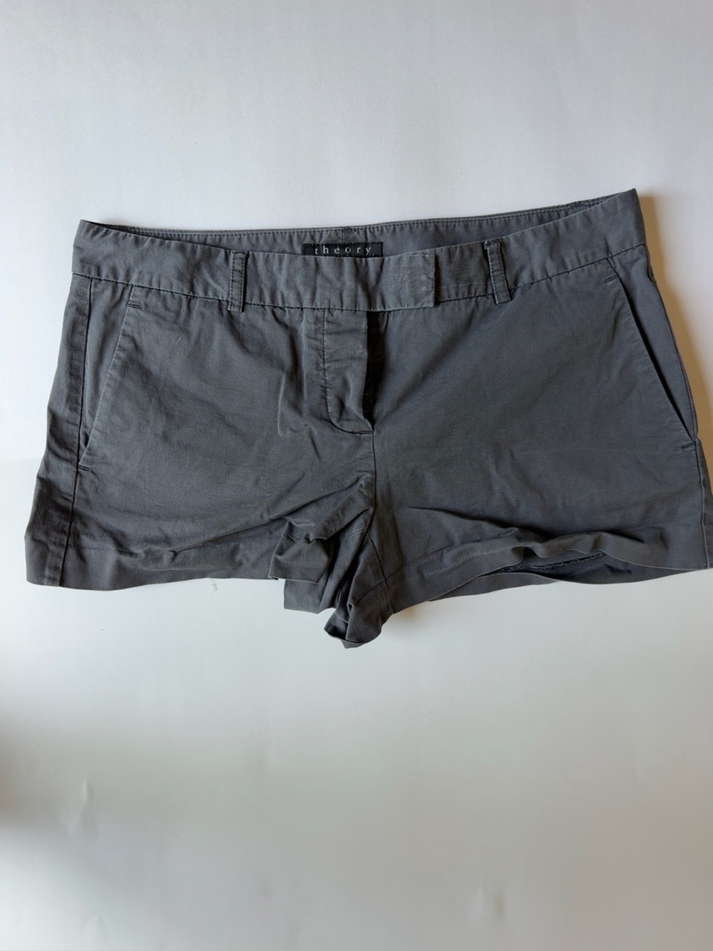 Theory Women’s Gray Cotton Blend Chino Shorts Size 8 Casual Flat Front